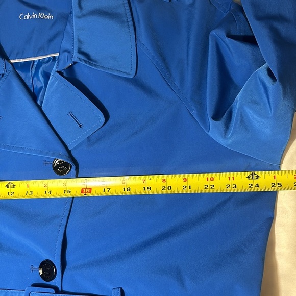 Calvin Klein Double Breast Mid Length Trench Coat Blue Belted Lined Size 0X - Picture 5 of 11